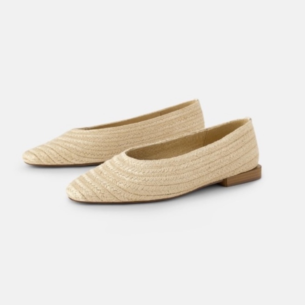 ZARA RAFFIA WOVEN BALLERINA NATURAL SHOES WOODEN HEEL BRAND NEW WITH TAGS US 9